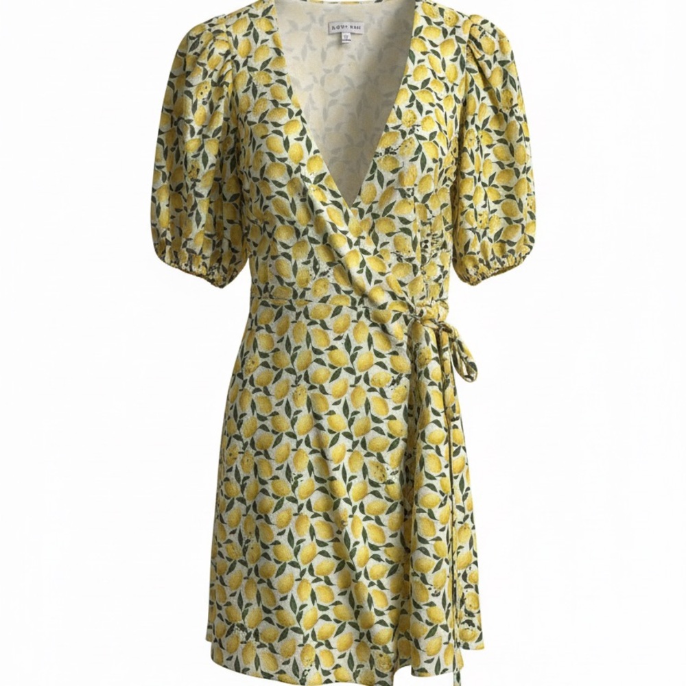 Gianni Bini Yellow Lemon Print Wrap Dress size 2 - Picture 2 of 7
